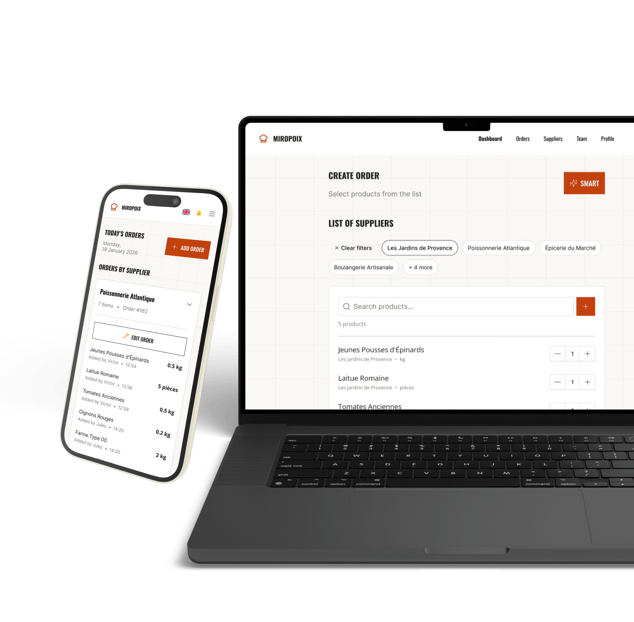 Podgląd projektu Miropoix - SaaS dla szefów kuchni